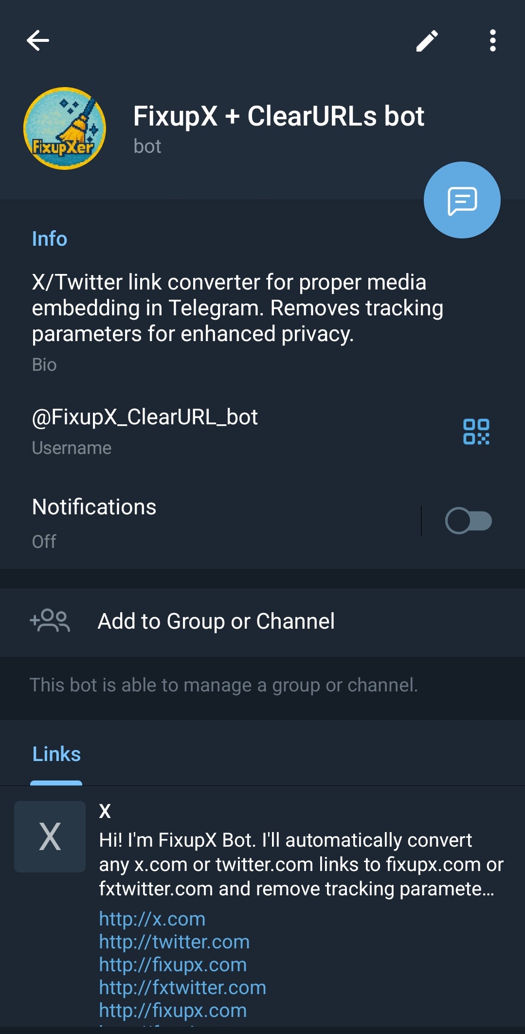 FixupXer Telegram Bot in action