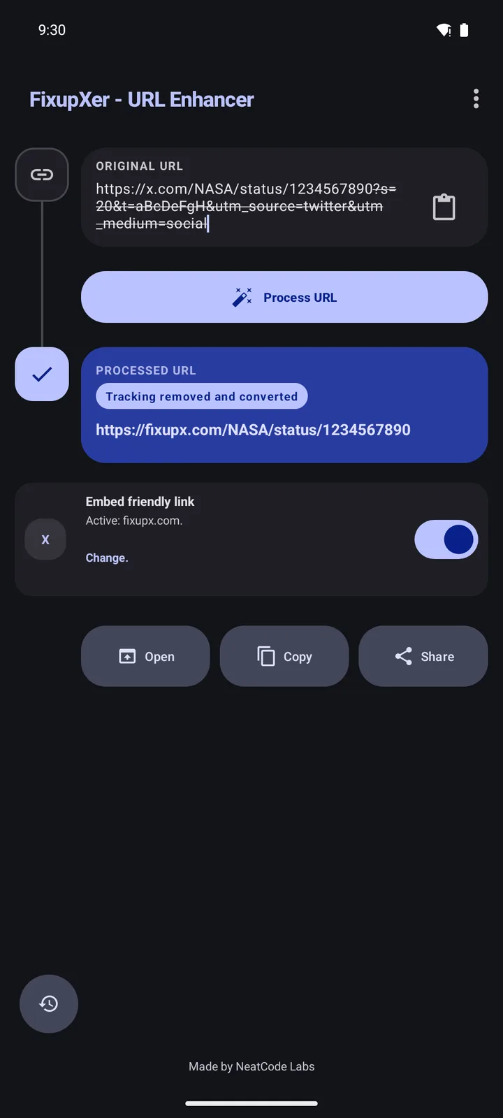 The same screen in the dark theme