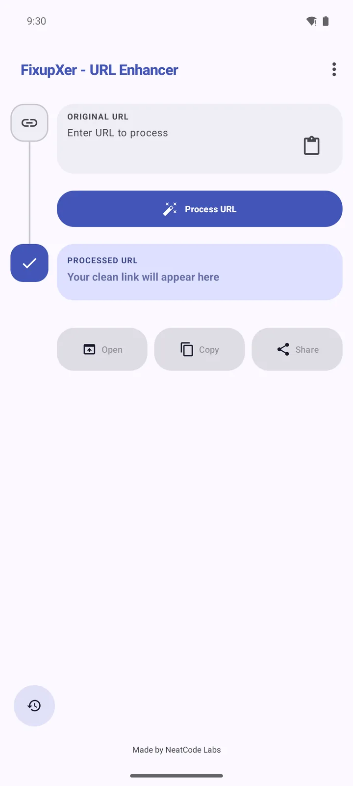 The main screen before a link has been pasted
