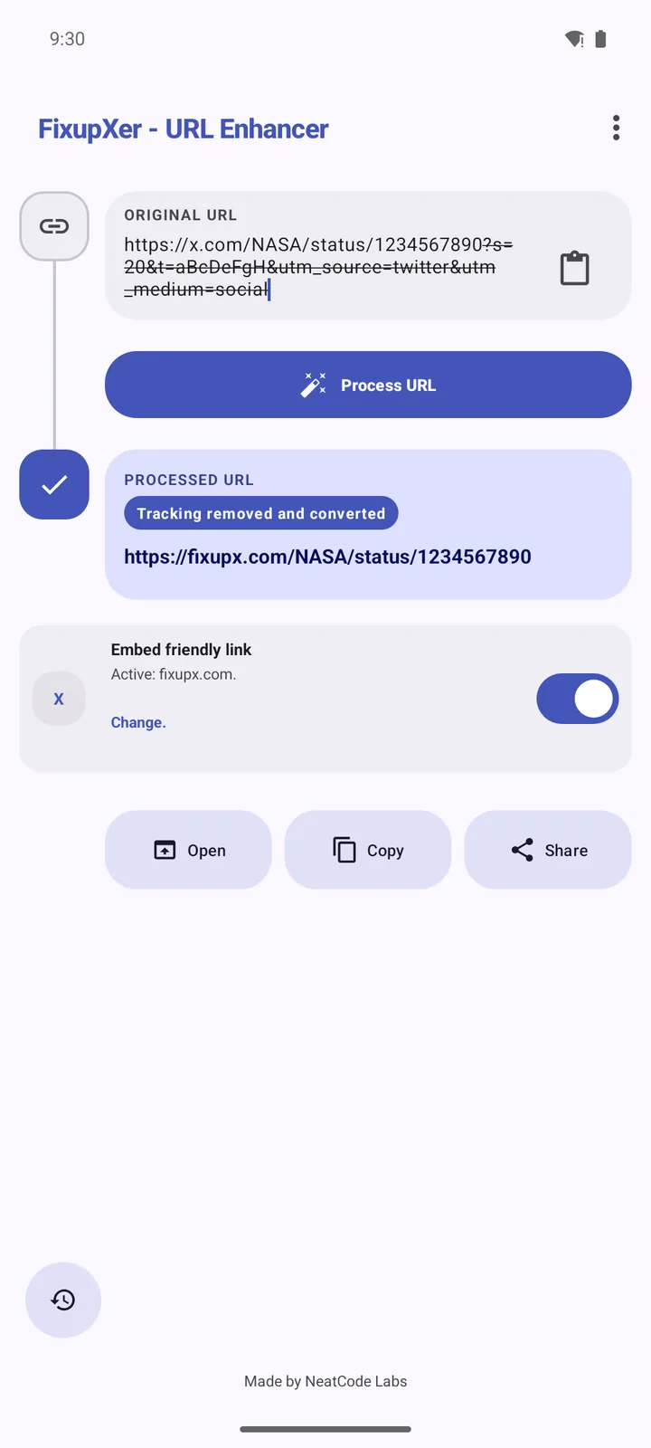 FixupXer showing a link before and after cleaning